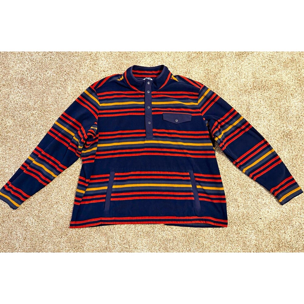 Duluth Trading Co. Men’s 3XL Striped Fleece Pullover Mock Neck Blue/Yellow